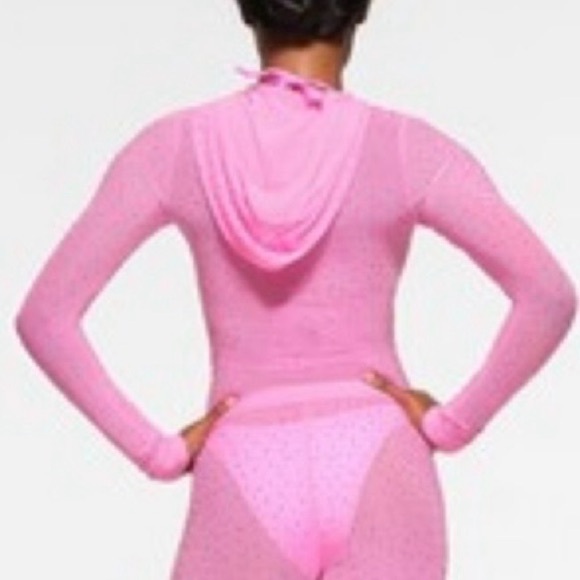 SKIMS Mesh Rhinestone Taffy Swim Cover Up Zip Up hoodie - Picture 3 of 16